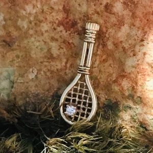 14K Gold Tennis Raquet with Diamond Charm/Pendant
